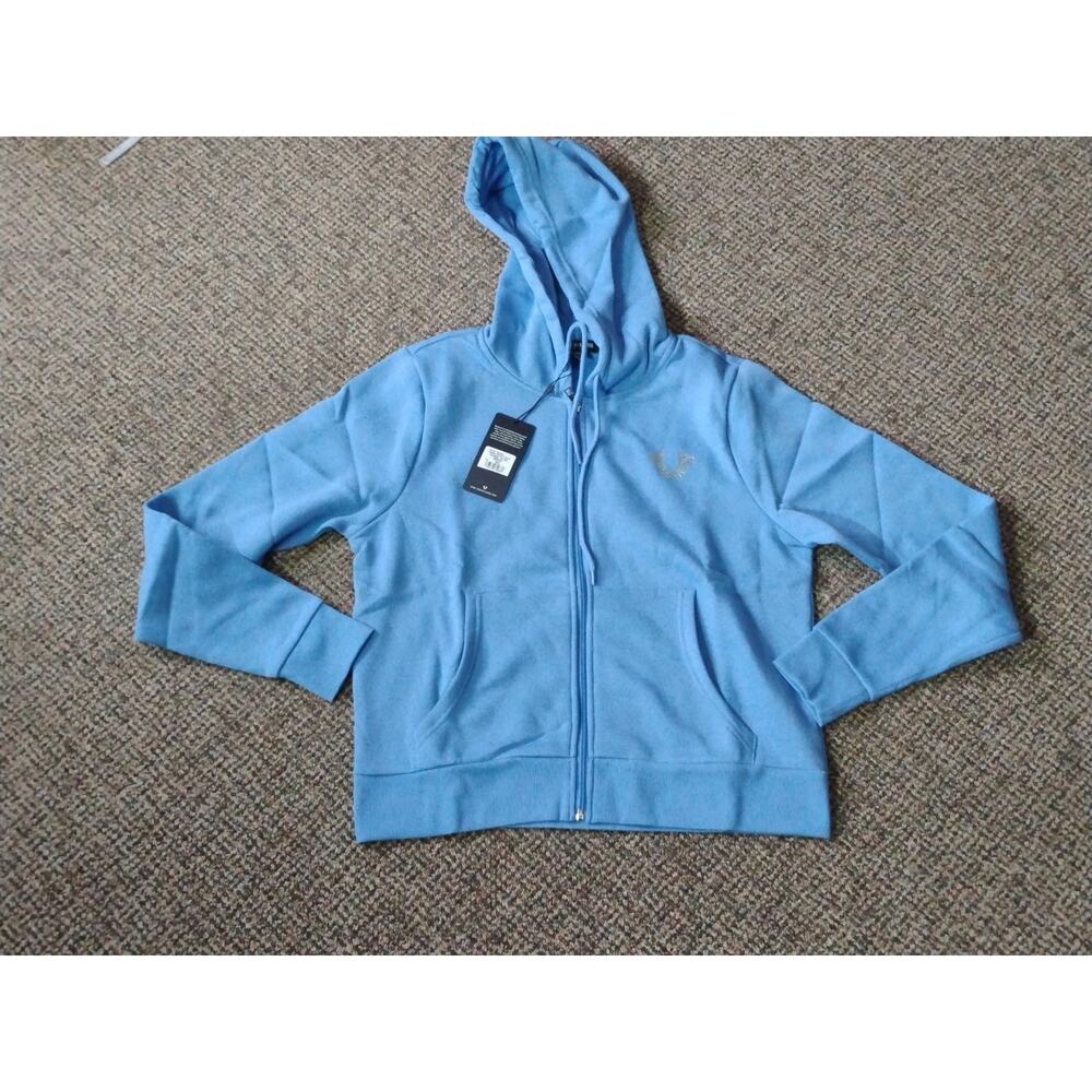 True Religion Global Zip Hoodie Womens XXL Blue Logo NWT